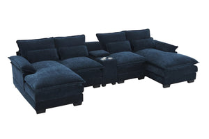 HomeRoots 55" Blue Fabric Modular Sofa with Pocket Spring Comfort, Removable Cushions & Sleek Black Legs 568288