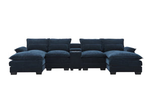 HomeRoots 55" Blue Fabric Modular Sofa with Pocket Spring Comfort, Removable Cushions & Sleek Black Legs 568288