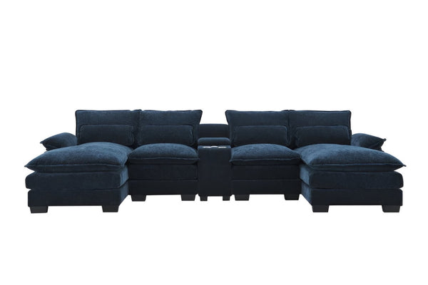 HomeRoots 55" Blue Fabric Modular Sofa with Pocket Spring Comfort, Removable Cushions & Sleek Black Legs 568288