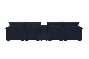 HomeRoots 55" Blue Fabric Modular Sofa with Pocket Spring Comfort, Removable Cushions & Sleek Black Legs 568288
