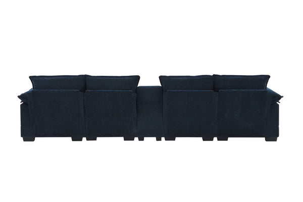 HomeRoots 55" Blue Fabric Modular Sofa with Pocket Spring Comfort, Removable Cushions & Sleek Black Legs 568288
