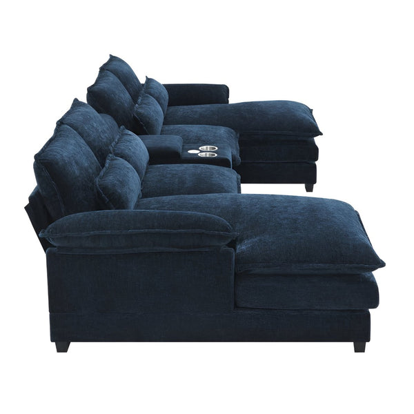 HomeRoots 55" Blue Fabric Modular Sofa with Pocket Spring Comfort, Removable Cushions & Sleek Black Legs 568288