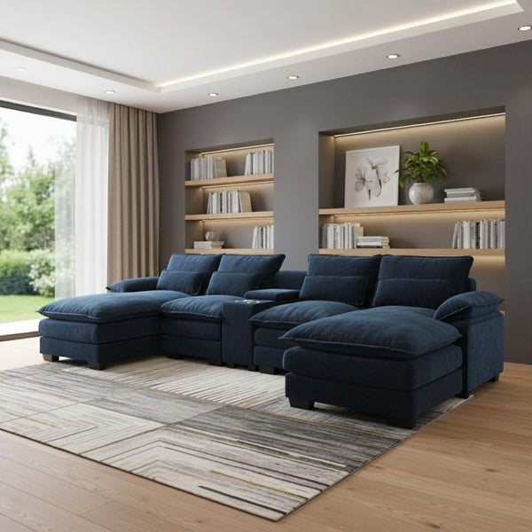 HomeRoots 55" Blue Fabric Modular Sofa with Pocket Spring Comfort, Removable Cushions & Sleek Black Legs 568288