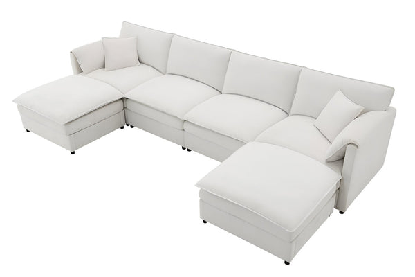 HomeRoots 66" Cream Fabric Modular Sofa with Black Legs - Stylish Comfort, Versatile Design for Modern Living Rooms 568290