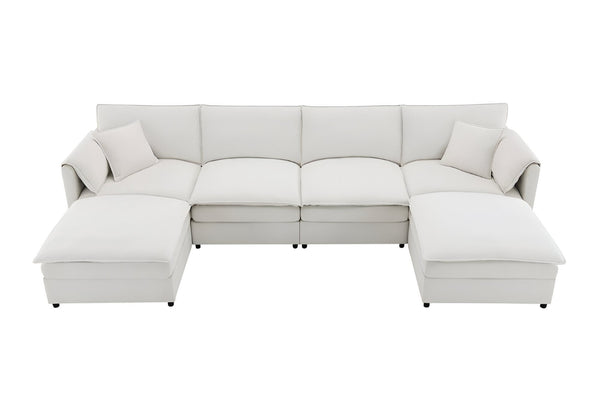 HomeRoots 66" Cream Fabric Modular Sofa with Black Legs - Stylish Comfort, Versatile Design for Modern Living Rooms 568290