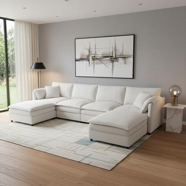 HomeRoots 66" Cream Fabric Modular Sofa with Black Legs - Stylish Comfort, Versatile Design for Modern Living Rooms 568290