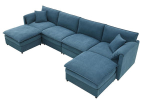 HomeRoots 66" Blue Fabric Modular Sofa - Modern Armless Design, Durable Construction, Comfortable Seating for 5 568291