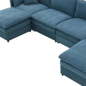 HomeRoots 66" Blue Fabric Modular Sofa - Modern Armless Design, Durable Construction, Comfortable Seating for 5 568291