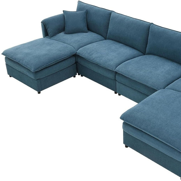 HomeRoots 66" Blue Fabric Modular Sofa - Modern Armless Design, Durable Construction, Comfortable Seating for 5 568291