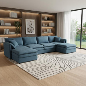 HomeRoots 66" Blue Fabric Modular Sofa - Modern Armless Design, Durable Construction, Comfortable Seating for 5 568291