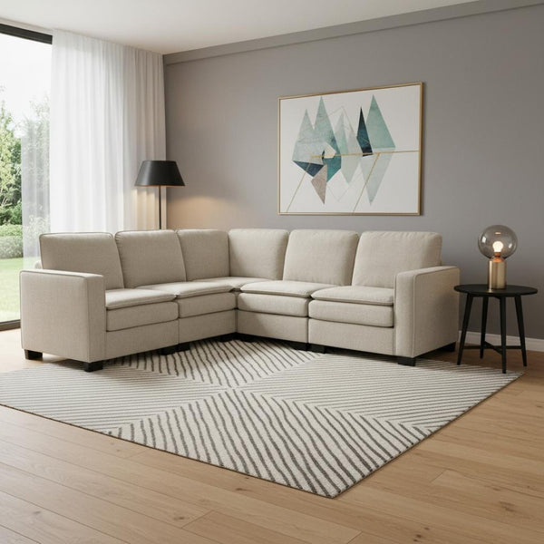 HomeRoots 89" Khaki Modular Sofa with Black Legs - Stylish Comfort for Modern Living Rooms & Flexible Layout Options 568292