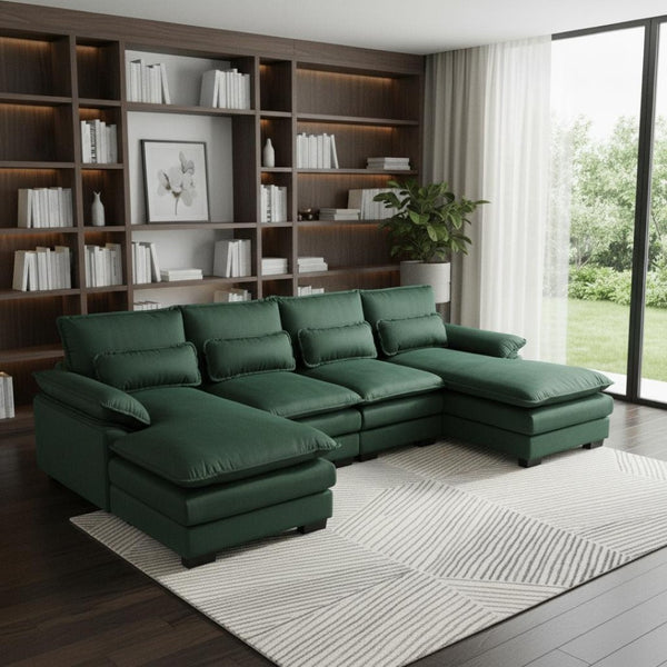 HomeRoots 55" Green Fabric Modular Sofa with Black Legs - Stylish, Compact Design for Modern Living Rooms! 568294