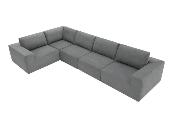 HomeRoots 116" Gray Fabric Modular Wood Sofa – Stylish, Spacious Seating for 5 with Durable Comfort & Flexibility 568296