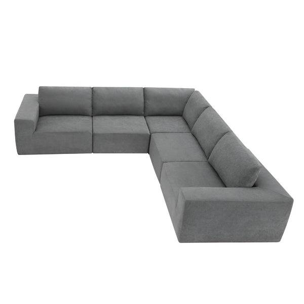 HomeRoots 116" Gray Fabric Modular Wood Sofa – Stylish, Spacious Seating for 5 with Durable Comfort & Flexibility 568296