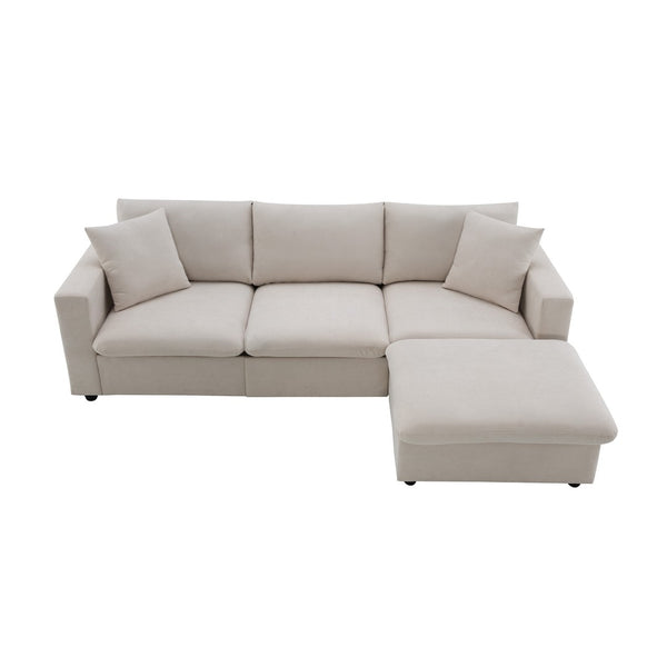 HomeRoots 65" Beige Modular Sofa with Black Legs - Stylish, Comfortable Design Perfect for Modern Living Spaces 568297