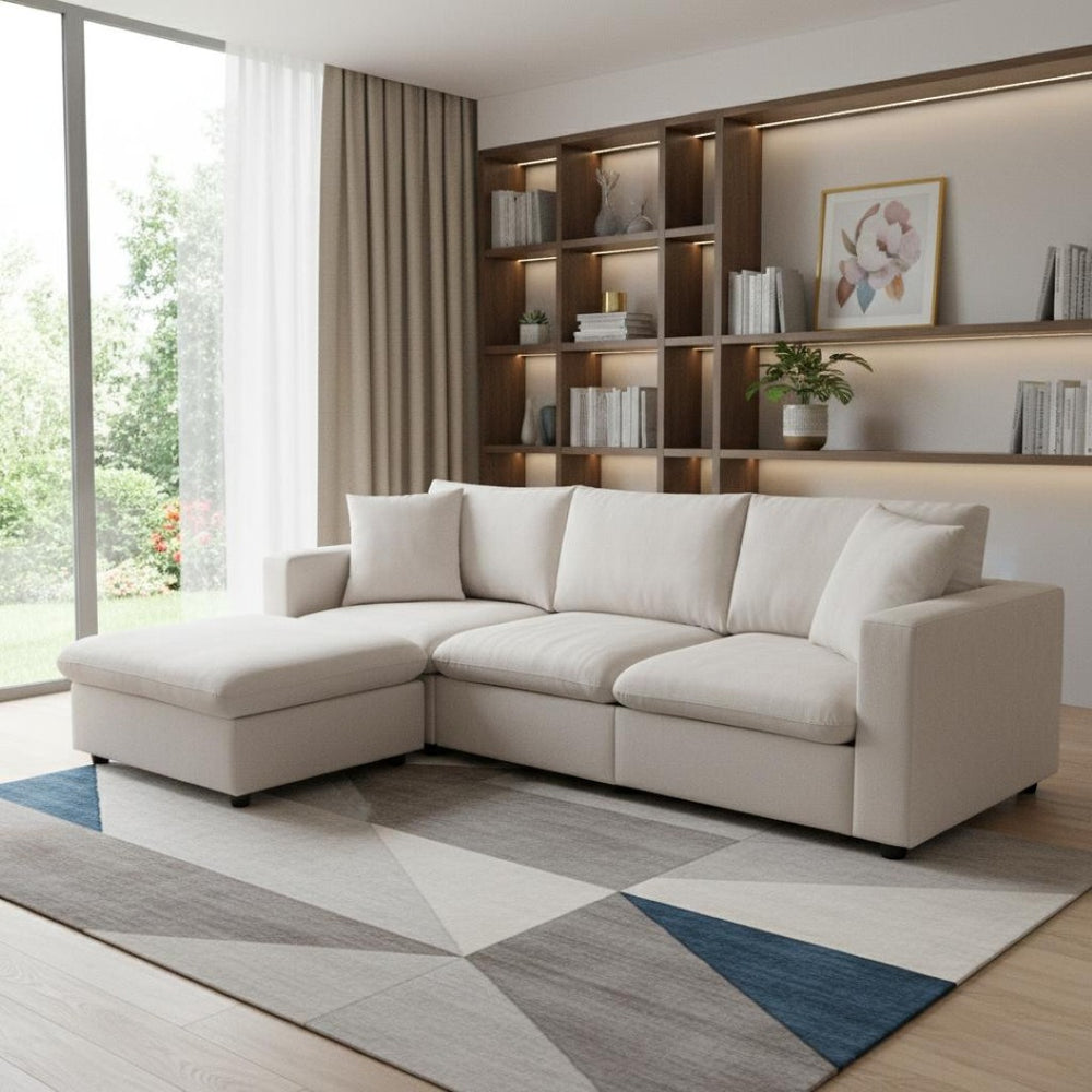 HomeRoots 65" Beige Modular Sofa with Black Legs - Stylish, Comfortable Design Perfect for Modern Living Spaces 568297