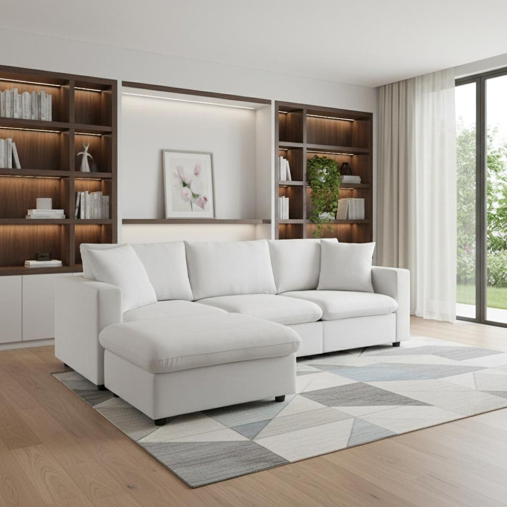HomeRoots 65" White Fabric Modular Sofa - Stylish Armless Design with Black Legs for Modern Living Spaces 568298