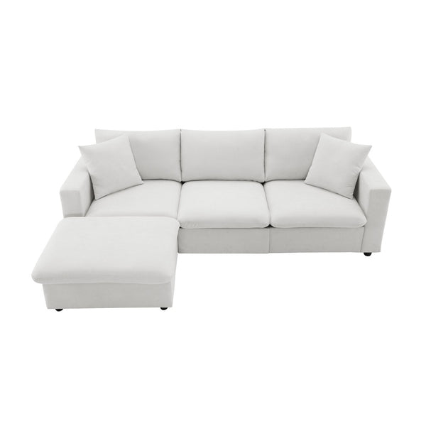 HomeRoots 65" White Fabric Modular Sofa - Stylish Armless Design with Black Legs for Modern Living Spaces 568298