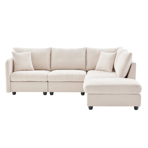 HomeRoots 79" Beige Modular Sofa - Contemporary Design with Black Legs, Comfortable Seating for 5, Easy Care 568299