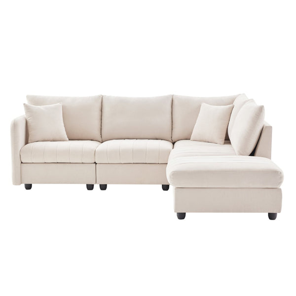 HomeRoots 79" Beige Modular Sofa - Contemporary Design with Black Legs, Comfortable Seating for 5, Easy Care 568299
