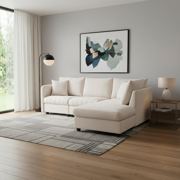 HomeRoots 79" Beige Modular Sofa - Contemporary Design with Black Legs, Comfortable Seating for 5, Easy Care 568299
