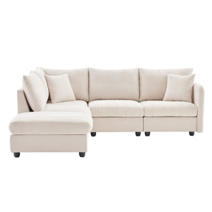 HomeRoots 79" Beige Modular Sofa - Contemporary Design with Black Legs, Comfortable Seating for 5, Easy Care 568299