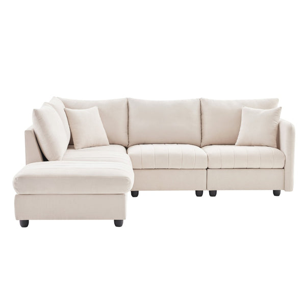 HomeRoots 79" Beige Modular Sofa - Contemporary Design with Black Legs, Comfortable Seating for 5, Easy Care 568299