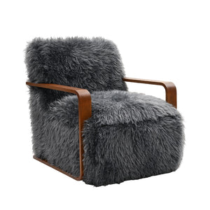 English Elm Charcoal Plush Faux Fur Accent Chair with Walnut Wood Arms — Cozy Modern Living Room Seating Charcoal grey 29 L x 36 W x 33 H B2741P401383