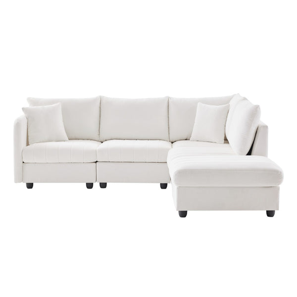 HomeRoots 79" White Fabric Modular Sofa - Sleek Design with Black Legs, Perfect for Modern Living Spaces! 568300