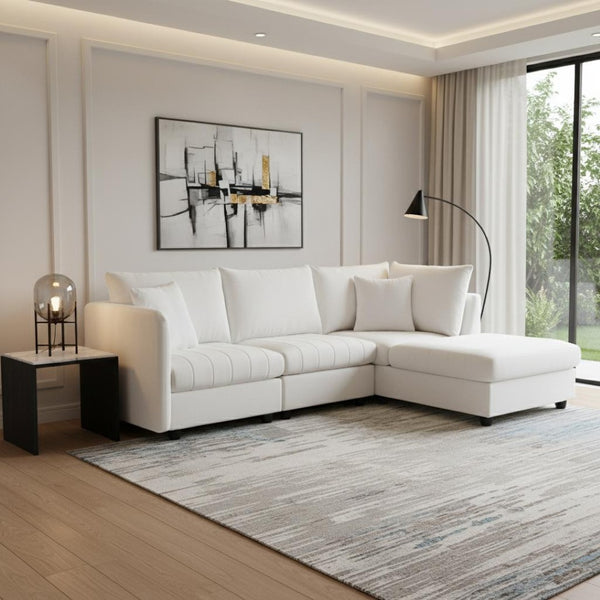 HomeRoots 79" White Fabric Modular Sofa - Sleek Design with Black Legs, Perfect for Modern Living Spaces! 568300