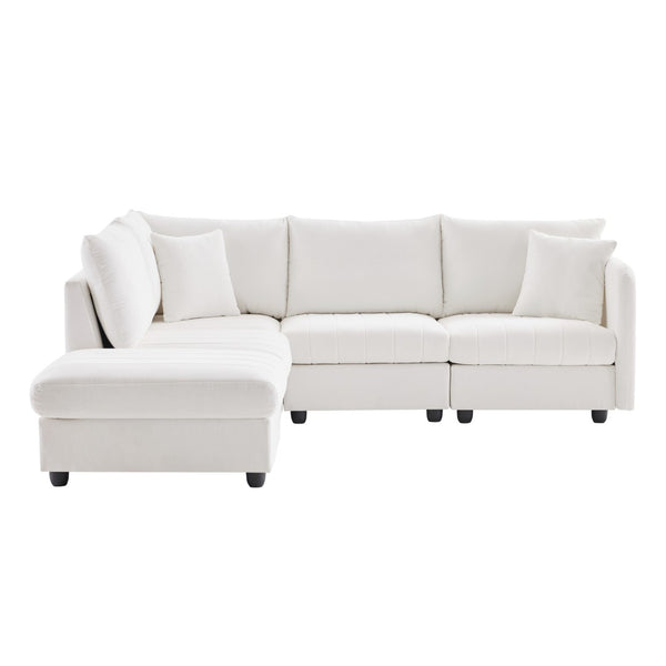 HomeRoots 79" White Fabric Modular Sofa - Sleek Design with Black Legs, Perfect for Modern Living Spaces! 568300