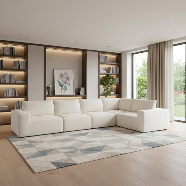 HomeRoots 116" Beige Modular Sofa - Contemporary Design with Pocket-Spring Comfort & Easy Maintenance Features 568303
