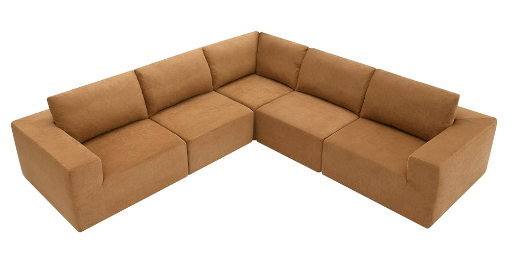 HomeRoots 116" Brown Fabric Modular Sofa - Contemporary Armless Design with Black Legs for Modern Living Rooms 568304