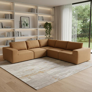 HomeRoots 116" Brown Fabric Modular Sofa - Contemporary Armless Design with Black Legs for Modern Living Rooms 568304