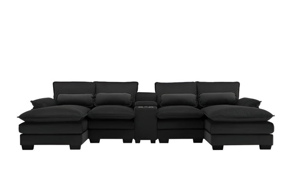HomeRoots 55" Black Fabric Modular USB Sofa - Stylish, Flexible Seating with Pocket Spring Comfort & Easy Care 568305