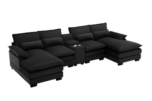 HomeRoots 55" Black Fabric Modular USB Sofa - Stylish, Flexible Seating with Pocket Spring Comfort & Easy Care 568305