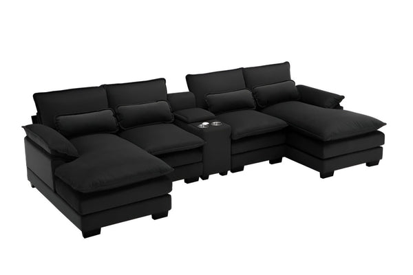 HomeRoots 55" Black Fabric Modular USB Sofa - Stylish, Flexible Seating with Pocket Spring Comfort & Easy Care 568305