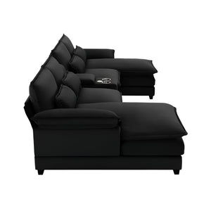 HomeRoots 55" Black Fabric Modular USB Sofa - Stylish, Flexible Seating with Pocket Spring Comfort & Easy Care 568305
