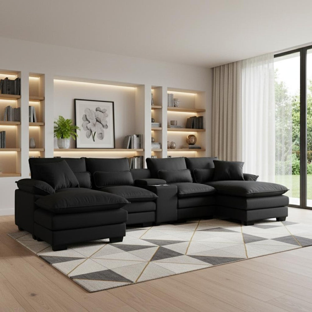 HomeRoots 55" Black Fabric Modular USB Sofa - Stylish, Flexible Seating with Pocket Spring Comfort & Easy Care 568305