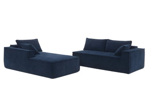 HomeRoots 72" Modular Dark Blue Fabric Sofa with Armless Design, Black Legs - Stylish & Comfortable Seating for 4 568306