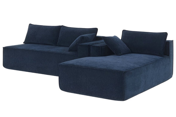 HomeRoots 72" Modular Dark Blue Fabric Sofa with Armless Design, Black Legs - Stylish & Comfortable Seating for 4 568306