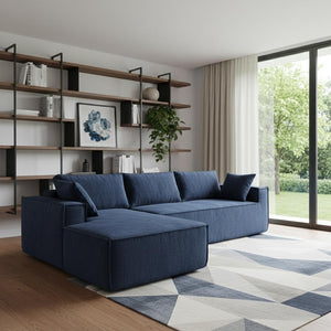 HomeRoots 72" Modular Dark Blue Fabric Sofa with Armless Design, Black Legs - Stylish & Comfortable Seating for 4 568306