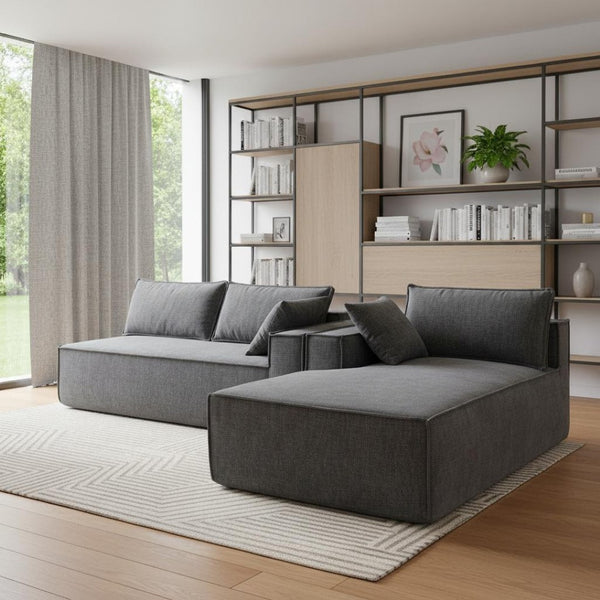 HomeRoots 72" Gray Modular Sofa with Black Legs - Modern Armless Design, Pocket-Spring Comfort & Easy Care 568307