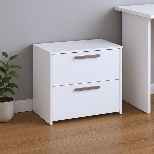 HomeRoots 30" Modern White Wood Filing Cabinet with Two Drawers for Stylish Home Office Storage Solutions 568311
