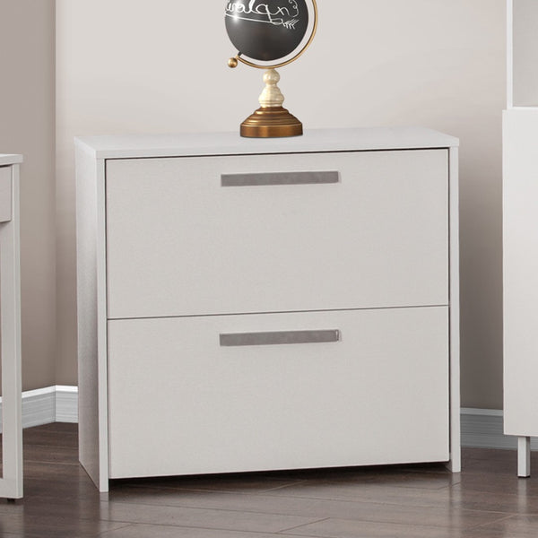 HomeRoots 30" Modern White Wood Filing Cabinet with Two Drawers for Stylish Home Office Storage Solutions 568311