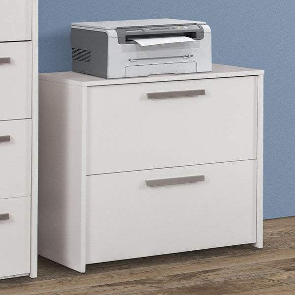 HomeRoots 30" Modern White Wood Filing Cabinet with Two Drawers for Stylish Home Office Storage Solutions 568311