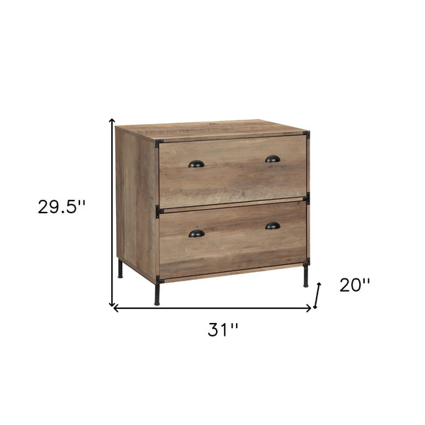 HomeRoots 30" Oak Wood Filing Cabinet with Two Spacious Drawers – Durable, Stylish Storage for Any Space 568312
