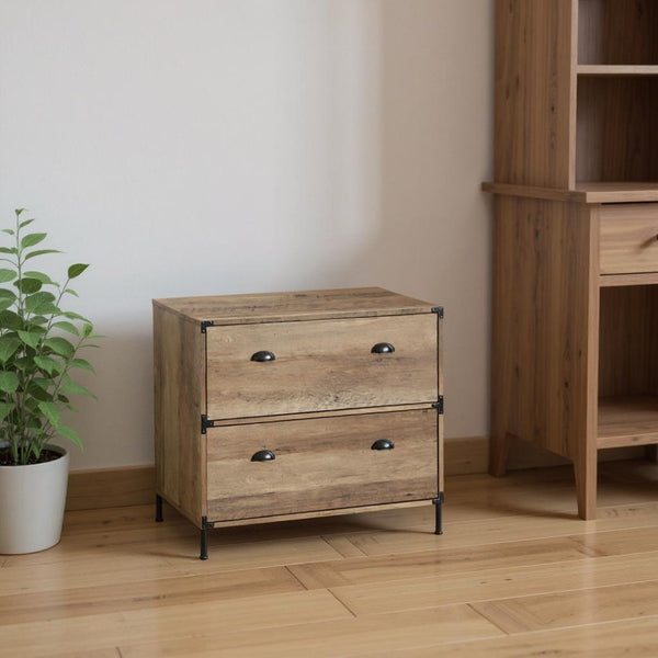 HomeRoots 30" Oak Wood Filing Cabinet with Two Spacious Drawers – Durable, Stylish Storage for Any Space 568312