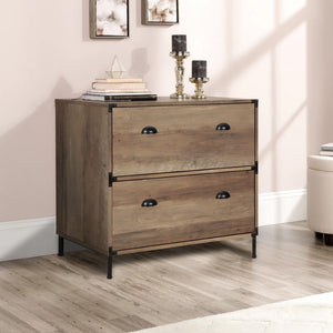 HomeRoots 30" Oak Wood Filing Cabinet with Two Spacious Drawers – Durable, Stylish Storage for Any Space 568312