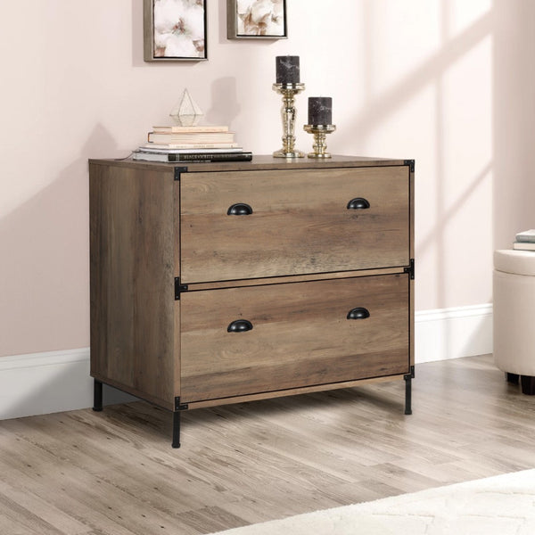 HomeRoots 30" Oak Wood Filing Cabinet with Two Spacious Drawers – Durable, Stylish Storage for Any Space 568312